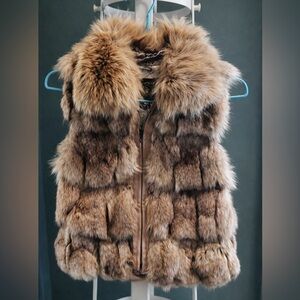 Vantage Luxury Real Fur Vest Brown Tan Fox Fur Style Size S